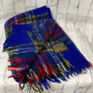 Vintage Heather Brae Throw Blanket Mohair/Wool Blend Tartan Plaid Fringed